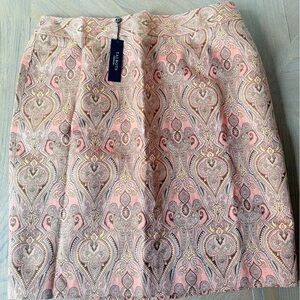 Talbots A-Line Skirt in Pink and Gold Pattern